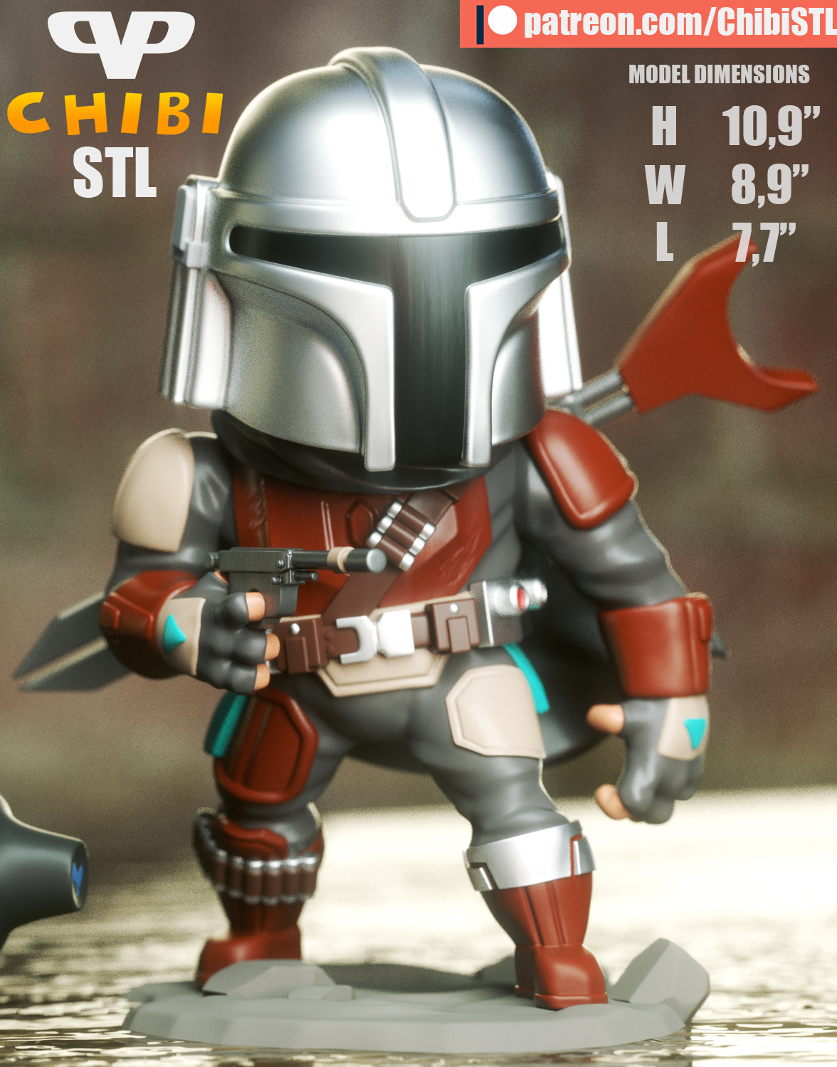 Mandalorian Chibi STL file for 3D printing