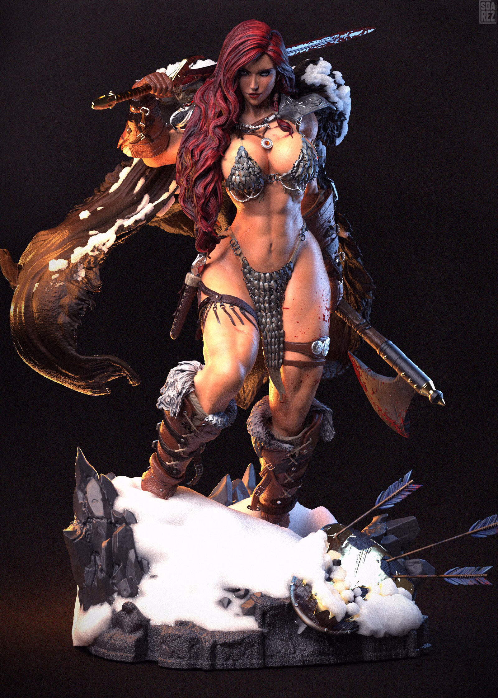 Red Sonja V2 STL File – 3D Printable Fantasy Figure - Image 5