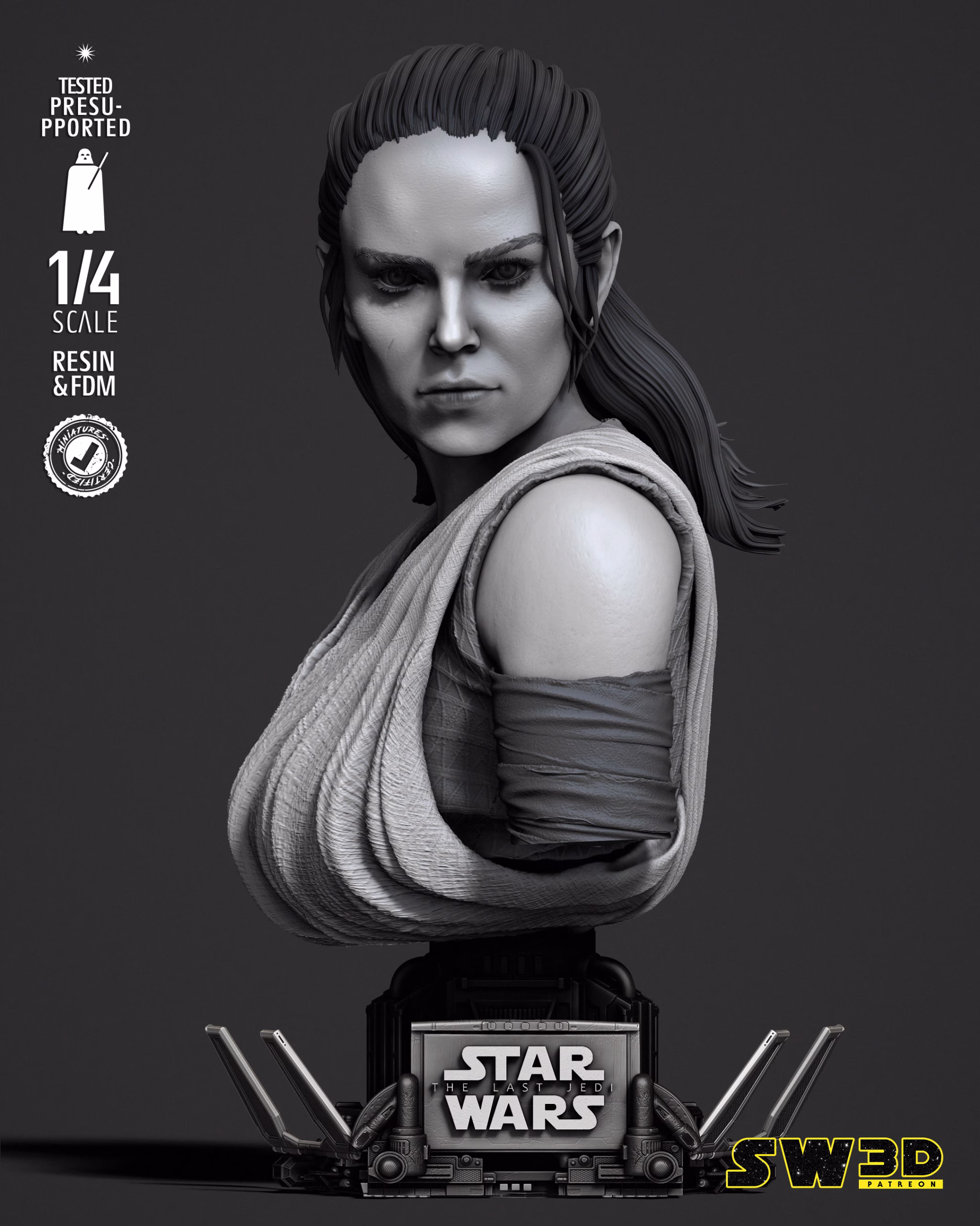 Rey Portrait Bust STL file for 3D printing